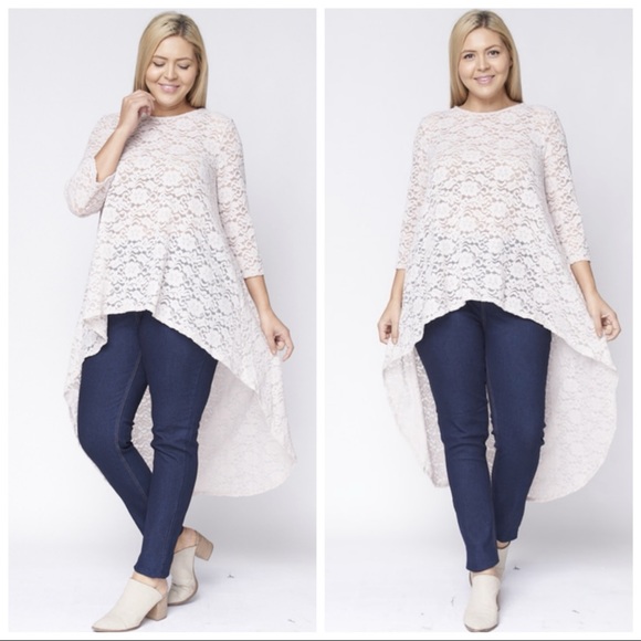 ❤️NEW S High Low Taupe Cream Lace Top - Picture 7 of 10